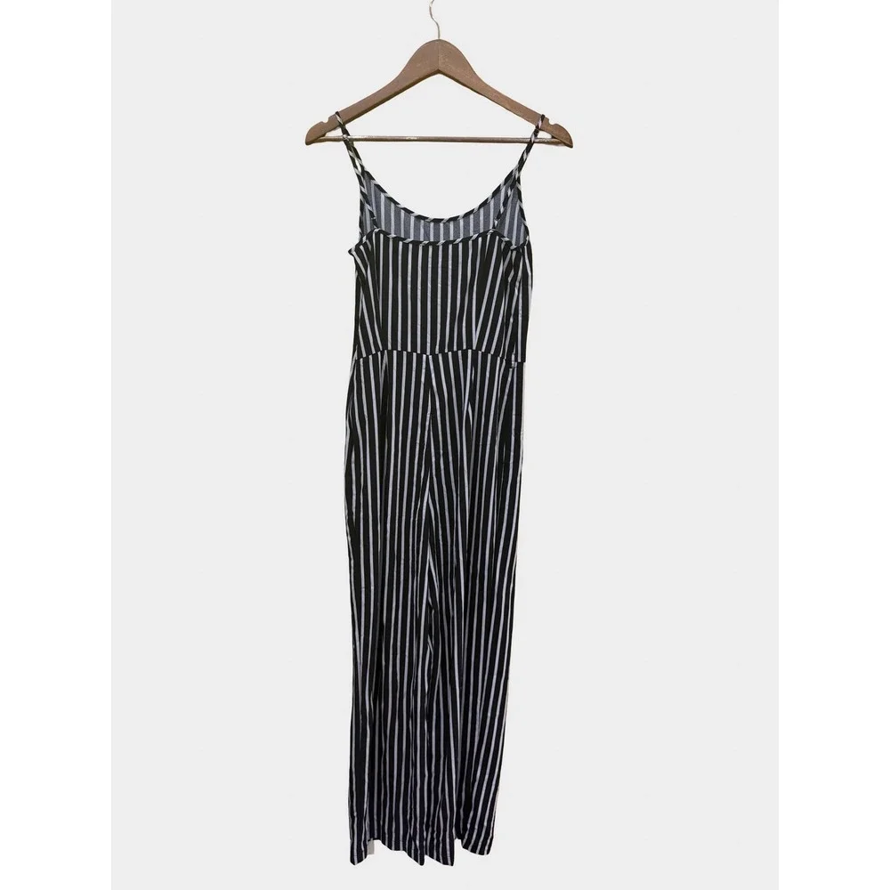 🌻3/$10 Ci Sono Black Ivory Striped Jumpsuit Spaghetti Strap Small Minimalist - Picture 5 of 9